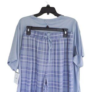 NWT Ande Men's 2-piece Pajama Lounge Set - Size Med - Blue top & Plaid Pants